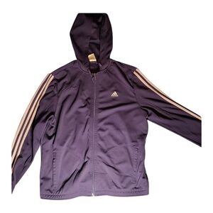 Adidas Hooded Track Jacket Large | Plum Purple 3 Stripe Zip Athletic Hoodie